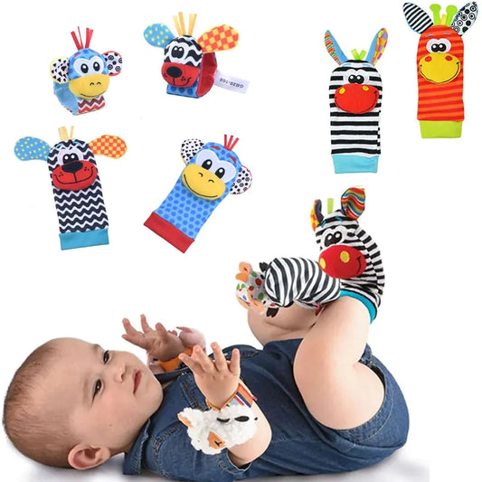 Cartoon Plush Socks Wrist Strap Rattles